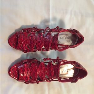 WHBM Red Snake Skin high heels. Style Name Kelly